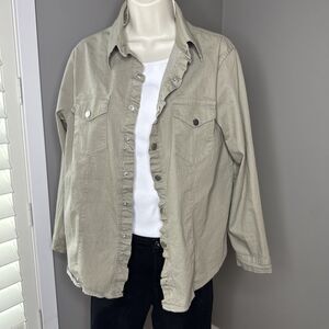 Unbranded Snap Front Shirt Khaki Tan  SZ M / Lg Ruffle Front